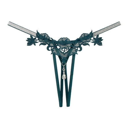Sexy Panties for Women Green Hollow Underwear Thongs Peral Chain String Cute Lingerie T Pants One Size