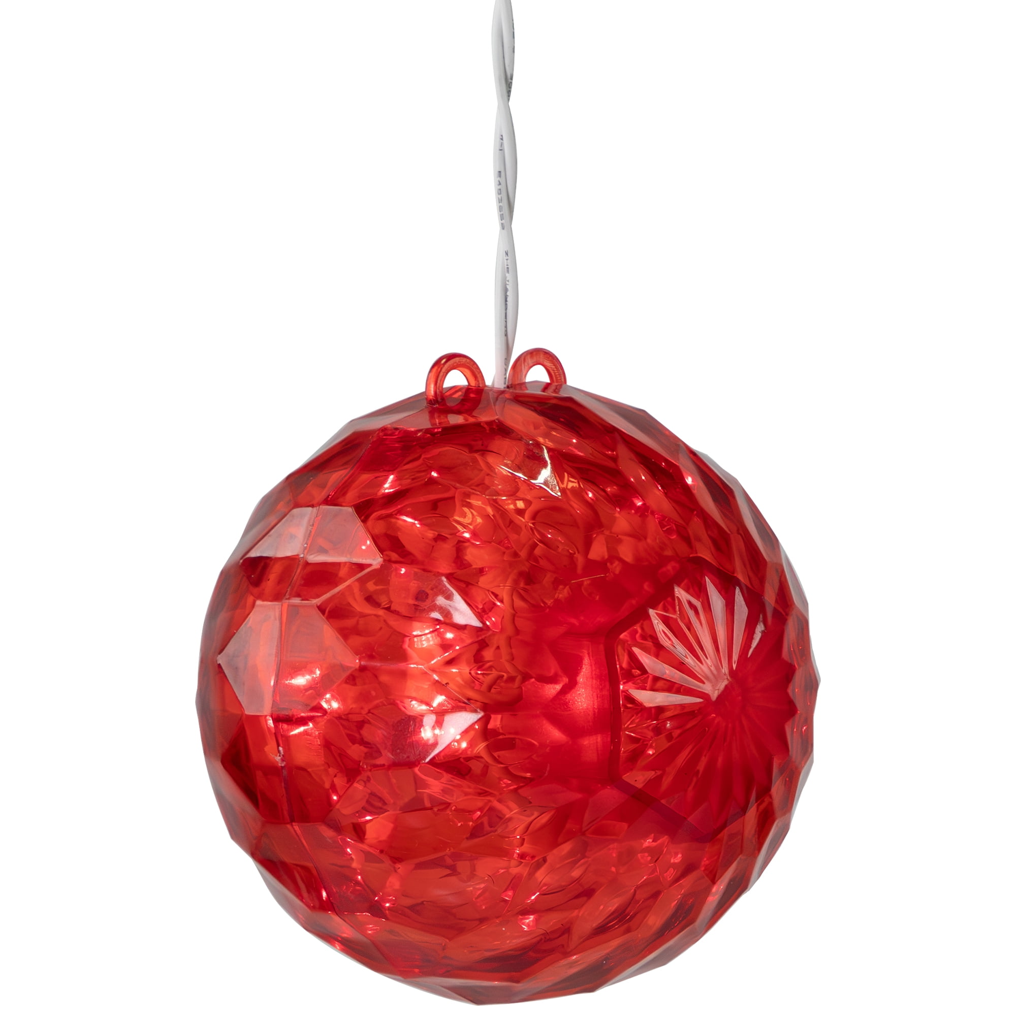 6" Red LED Hanging Crystal Sphere Ball Outdoor Christmas Decoration
