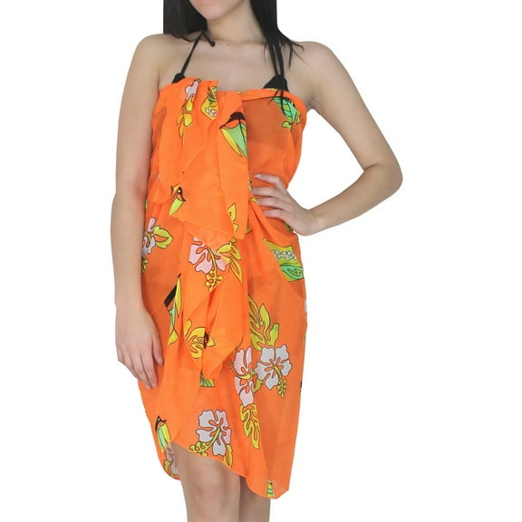 HAPPY BAY Women's Beachwear Summer Bikini Wraps Beach Wrap Sarong Swimwear Swim Cover up Skirt Swimsuit Pareo Coverups for Women One Size Orange, Floral