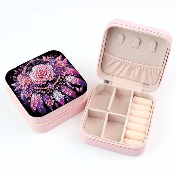 5D DIY Diamond Painting Jewelry Box Kit Purple Floral Dreamcatcher Diamond Art Storage Box Kit For Home Decor Crafts or Creative Gifts