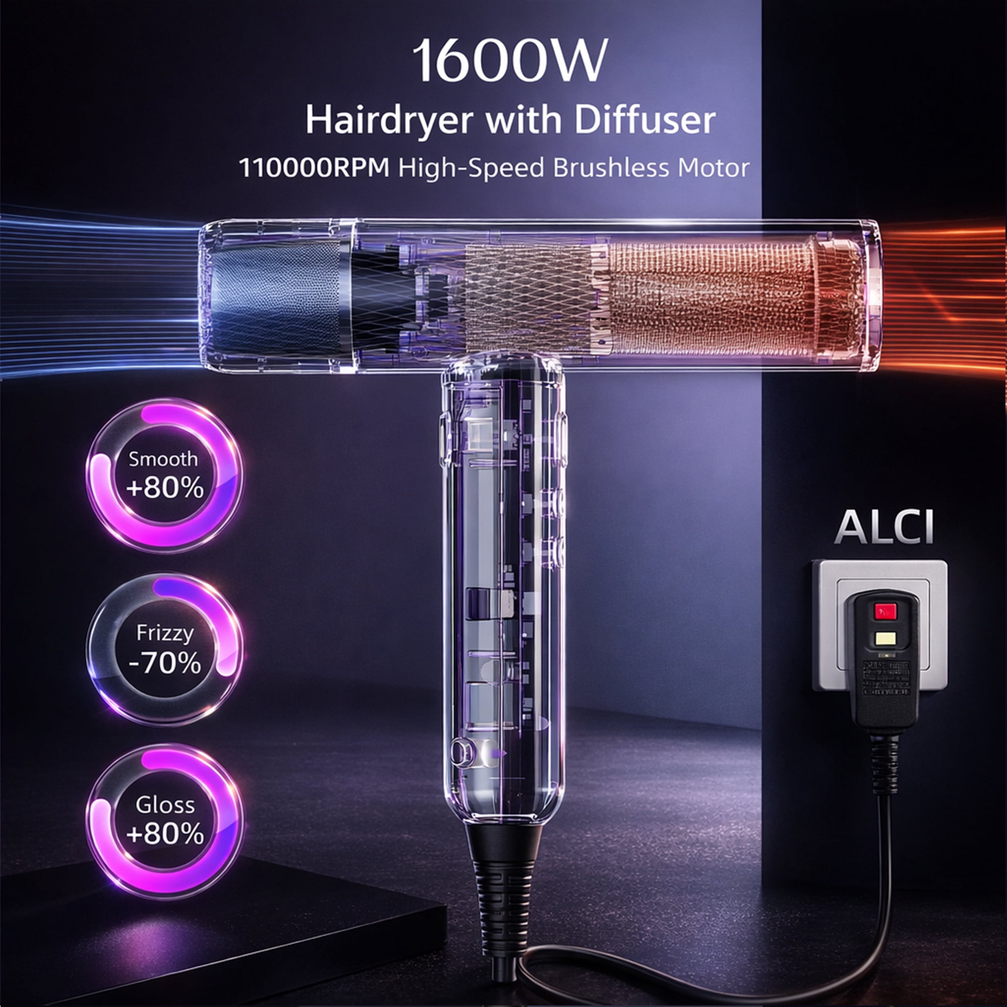 SKIMI Ionic Hair Dryer, High Speed 110000RPM Blow Dryer, Hair Blow Dryer with Diffuser for Women, Hot Tools Home / Travel, Fast Drying, Lightweight
