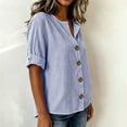 thumbnail image 5 of Staron Women's Striped Casual Button-Up Blouse Short Sleeve V Neck Lightweight Summer Tops Fashion Basic Shirt Dark Blue M, 5 of 6