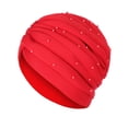 thumbnail image 2 of Herrnalise Women Fashion Solid Beading India Hat Muslim Ruffle Beanie Turban Wrap Cap, 2 of 2