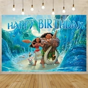 Moana Happy Birthday Anime Cartoon Theme Backdrops Banner Birthday Party Decor Supplies,5.9x3.6ft