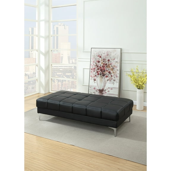 Poundex Bonded Leather Cocktail Ottoman In Black