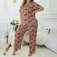 thumbnail image 6 of VISALY Pajama Sets Cute Pajama Sets Plus Size 2 Piece Pajama Set Printed Short Sleeve Pullover Crewneck T Shirt Pants Pj Sets Sleep Sets Sleepwear Sets Lounge Sets Matching Pajama Set 4Pc Coffee Xl, 6 of 7