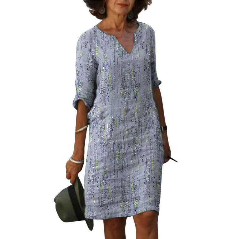 Cotton three quarter sleeve dresses hotsell
