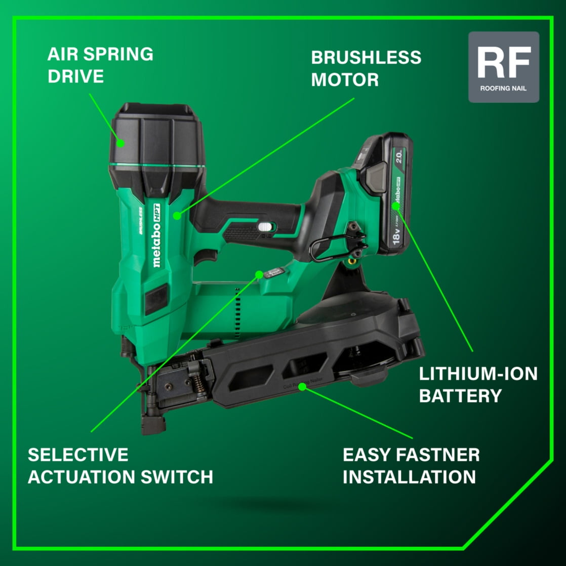 Metabo HPT 18V Cordless Coil Roofing Nailer Kit, NV1845DA