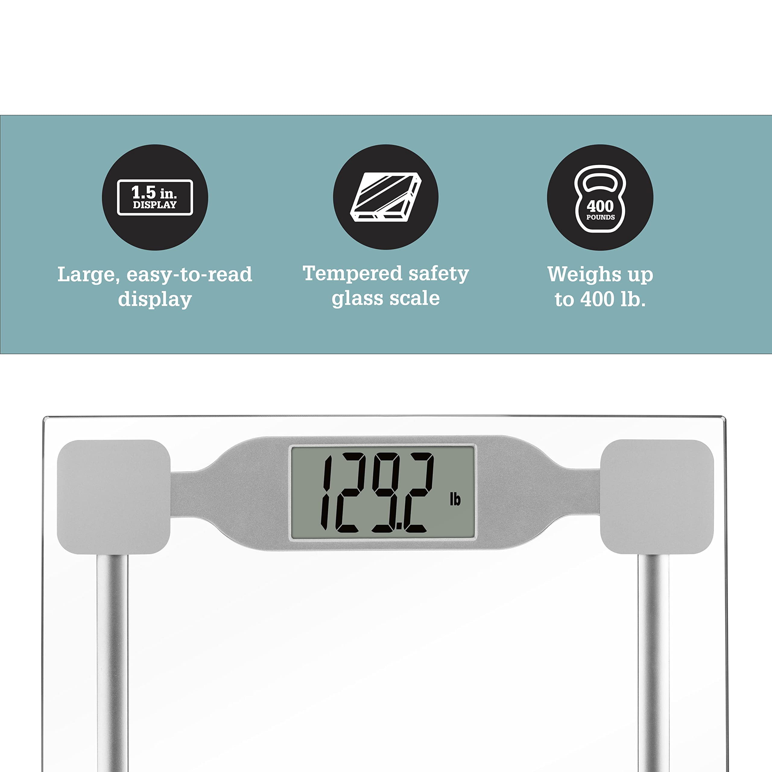 Thinner by Conair Scale for Body Weight, Digital Bathroom Scale in Clear Tempered Glass