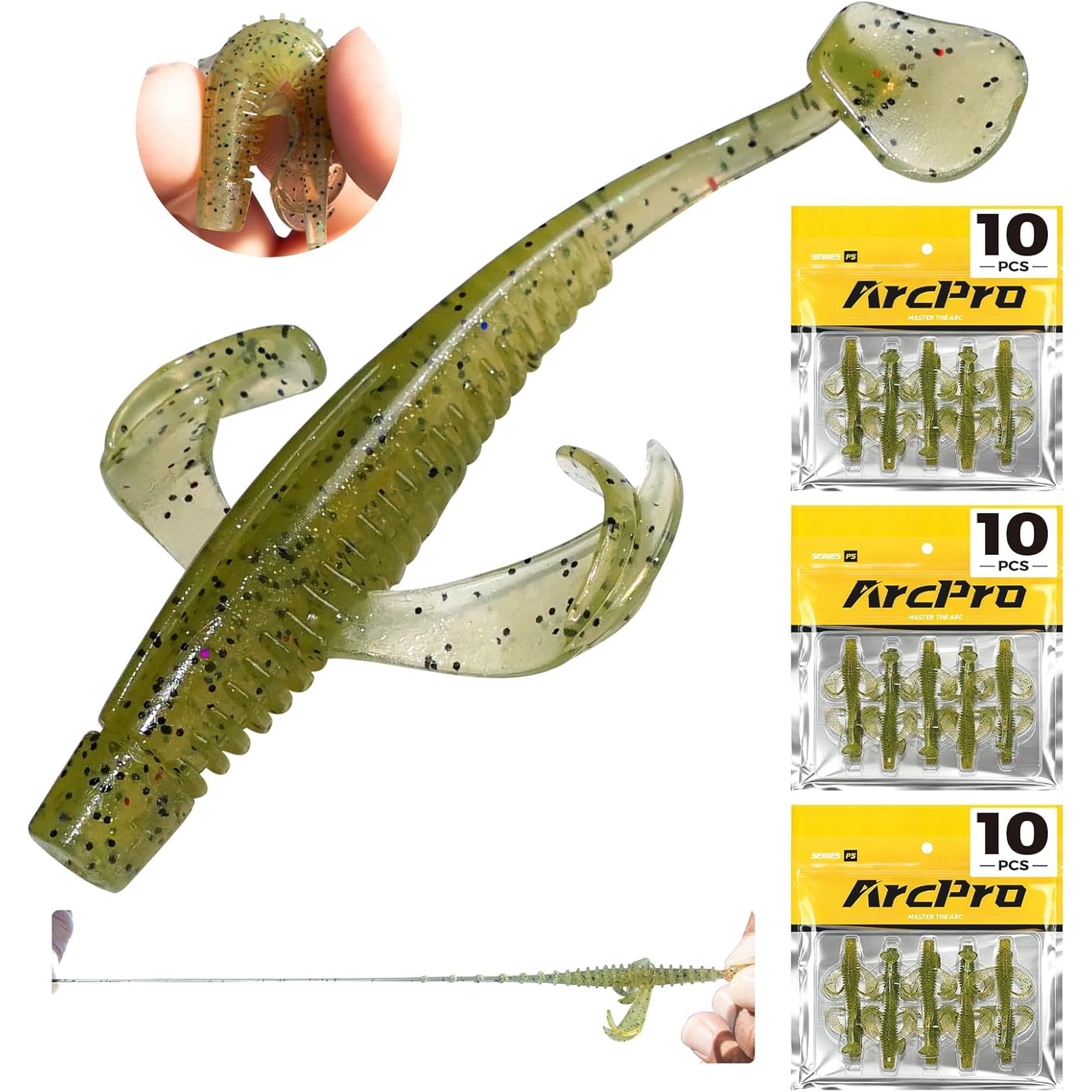 Paddle Tail Swim Baits 30Pcs TPE Fishing Lures Unique Vibrating Swim Action Shaky Sinking Motion Crappie Lures for Saltwater/Freshwater