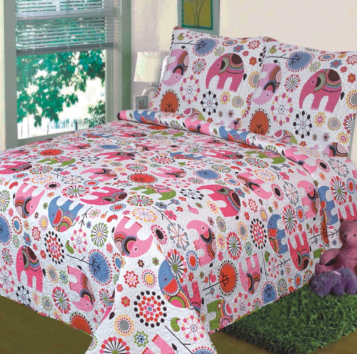Fancy Collection Twin Size 2pc Bedspread Girls Floral Pink White Elephant New - Walmart.com