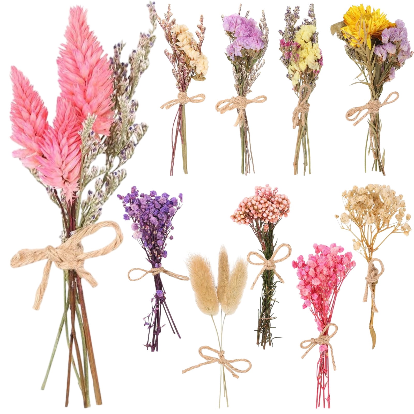 10 Bundles Mini Dried Natural Flower Bundles, 4.5-5.3 in Small Lightweight Dried Floral Arrangement, Vase DIY Wedding Decor, Valentine's Day Gift