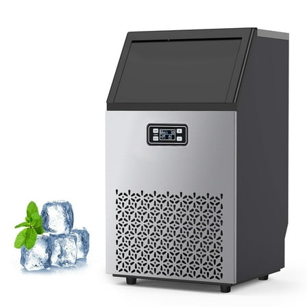Commercial Ice Maker Machine 100LBS/24 Hour Timer, 33LBS Storage, Ice Ready in 5-15 Min, Stainless Steel Ice Makers for Business