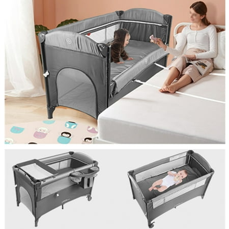 3 in 1 Baby Playard Bedside Crib, Foldable Baby Bassinet with Mattress and Removal Diaper Changing Table - Walmart.ca