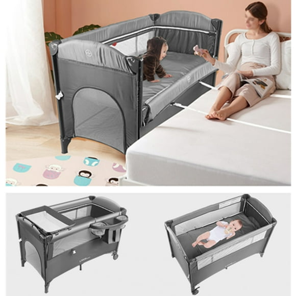 3 in 1 Baby Playard Bedside Crib, Foldable Baby Bassinet with Mattress and Removal Diaper Changing Table