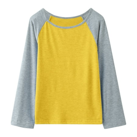 

ZIZOCWA Grils Tops Crop Top for Tween Little Girls Casual Long Sleeve Raglan Sleeve T Shirts Crewneck Tunic Tops Kids Teen Color Block Tee Blouses Aut YellowXXL