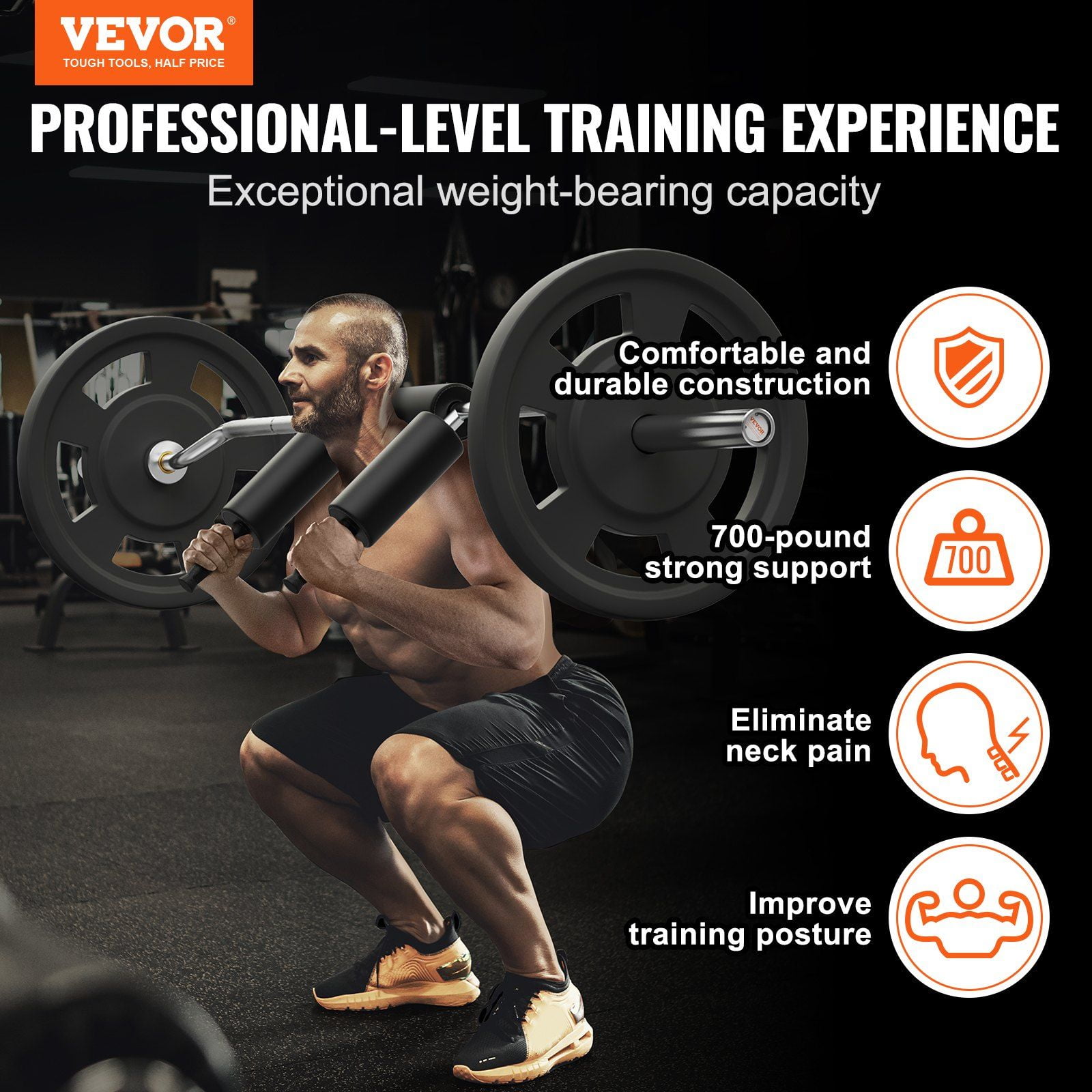 700lbs Safety Squat Bar for Weightlifting, 28mm Thick Pad Squat Bar Attachment, Ideal for Front Squats, Lunges, Rehab & Physical Therapy - Heavy Duty Gym Equipment