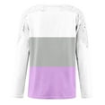 thumbnail image 4 of WREESH Womens Fashion T-Shirts Color Block Casual Round-Neck Lace Hollow Out Long Sleeve Pullover Slimming Blouse T-Shirt Tops Purple, 4 of 5