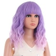thumbnail image 2 of RightOn Purple Pink Wig Girls Short Bob Curly Purple Pink Wig Cosplay Wig with Bangs Costumes Anime Party Wig, 2 of 5