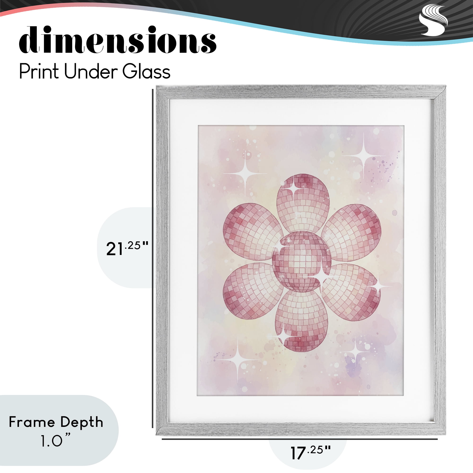 Stupell Industries Dreamy Pink Disco Ball Flower Gray Framed Print Under Glass, design by Lil' Rue