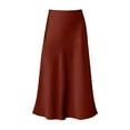 thumbnail image 4 of YMNXA Womens Skirt High Waist Solid Color Elegant Comfortable Satin Skirt For Daily Wear Brown S, 4 of 5