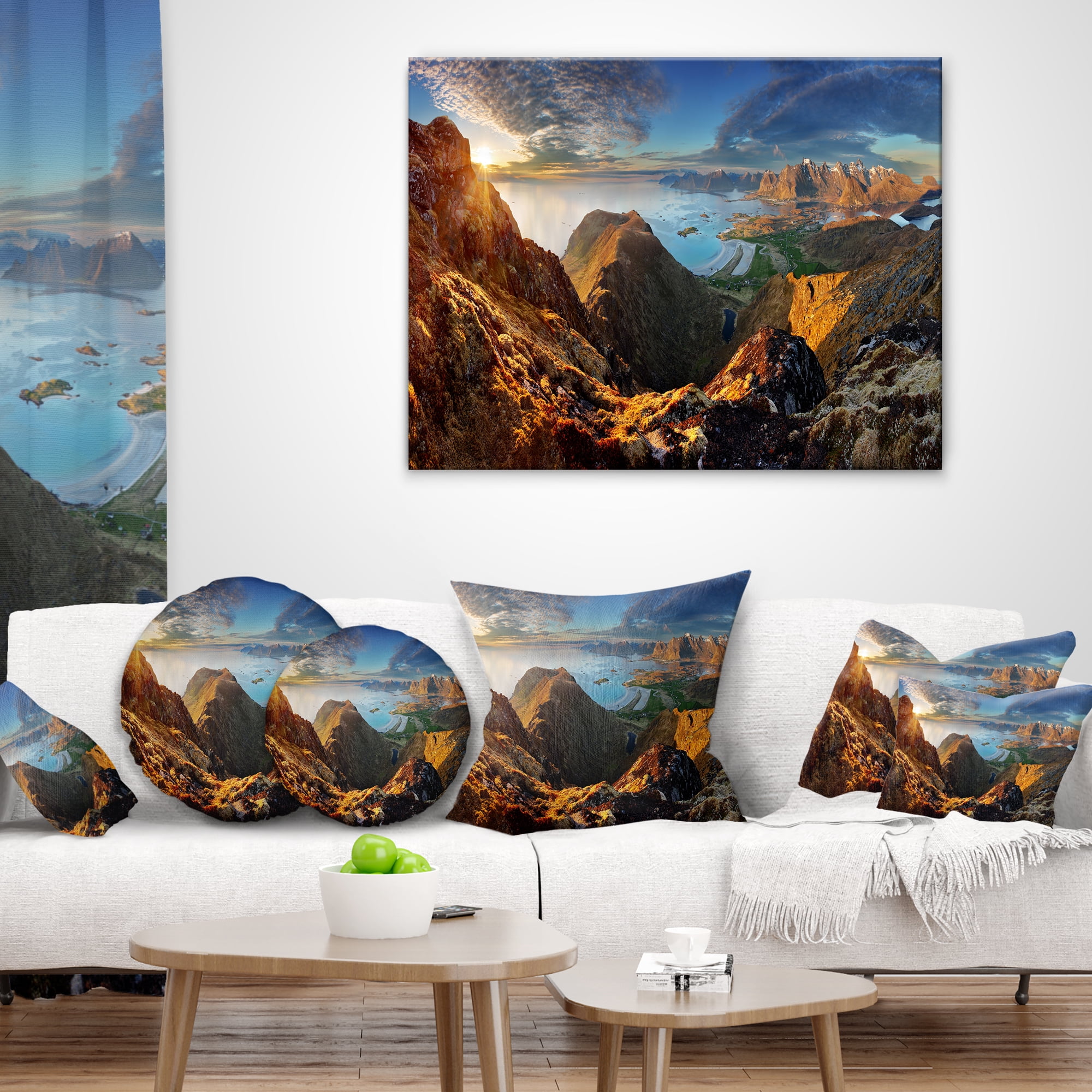 Designart Ocean and Mountains Panorama - Landscape Printed Throw Pillow - 16x16