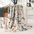 thumbnail image 2 of Beige Butterfly Flower Pattern Blanket,Comfortable Soft Lamb Wool Throw Blanket,All Season,Warm Lightweight Blankets for Sofa Bed Couch Living Room Chair,50"x60", 2 of 4