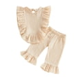 thumbnail image 3 of Girls Casual Linen Blend Two-Piece Outfit for Girls Soft Comfort Spring Summer Set with Ruffle Details and Everyday Wear, 3 of 3