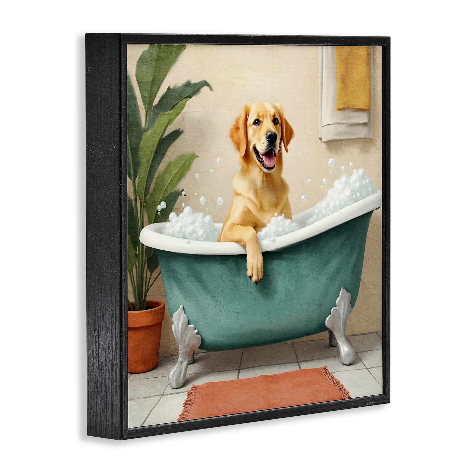 Stupell Industries Bubble Bath Labrador Dog Black Framed Giclee Art, design by Kim Allen