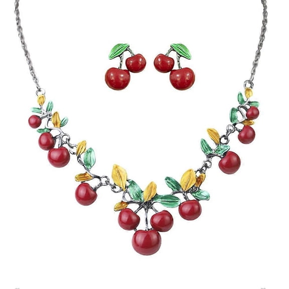 Cherry-Necklace And Earrings Set Women's New Accessories