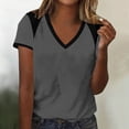 thumbnail image 2 of Enjoytime Short Sleeve Tops for Women Patchwork V-Neck T-Shirt Summer Business Casual Basic Tees, 2 of 6