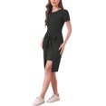thumbnail image 4 of INSPIRE CHIC Women's Tie Waist Short Sleeve Casual Work Office Sheath Dress Black M, 4 of 4