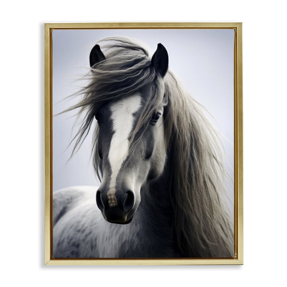 Stupell Industries Farmhouse Windblown Horse Mane Gold Floating Frame Canvas Art, 17 x 21, by Ray Powers