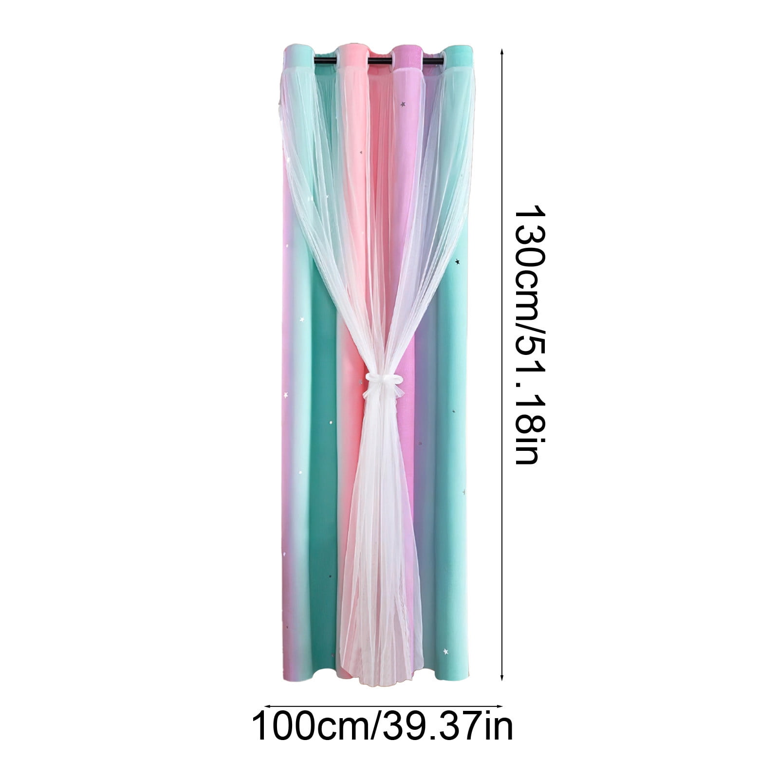 Ombre Rainbow Blackout Curtains for Girls Bedroom Living Room Darking Stripe Double Layer Star Cut Out Wall Home Decor Gradient Grommet Window Curtains (1 Panel, 39.37×51.18in)