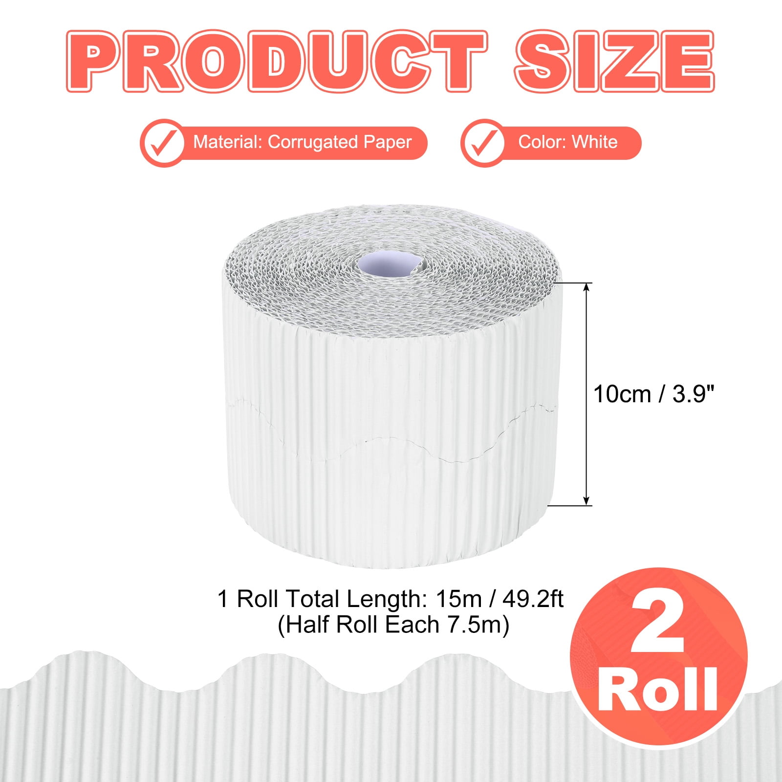Uxcell 2 Rolls 24.6ft Bulletin Board Border, Scalloped Trim Paper Corrugated Paper Wavy Border for Bulletin Crafts Offices DIY Project Party Cork Poster, White