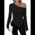 thumbnail image 2 of Top de Punto Ajustado con Hombros Descubiertos Y2K para Mujer, Top Asimétrico de Larga Acampanada Negro XXL, 2 of 7