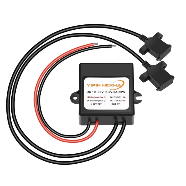 Convertidor DC-DC YIPIN HEXHA 12V/24V a 5V 6A 30W con doble USB
