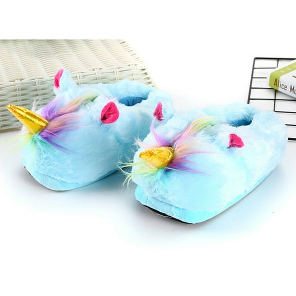 Masteelf Plush Unicorn Slipper Soft Breathable NonSlip Winter Home Shoe Blue Size 910