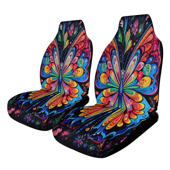 Colorful Butterfly Car Seat Covers Car Accessories 2PCS Set Soft Front Seat Protector Cover