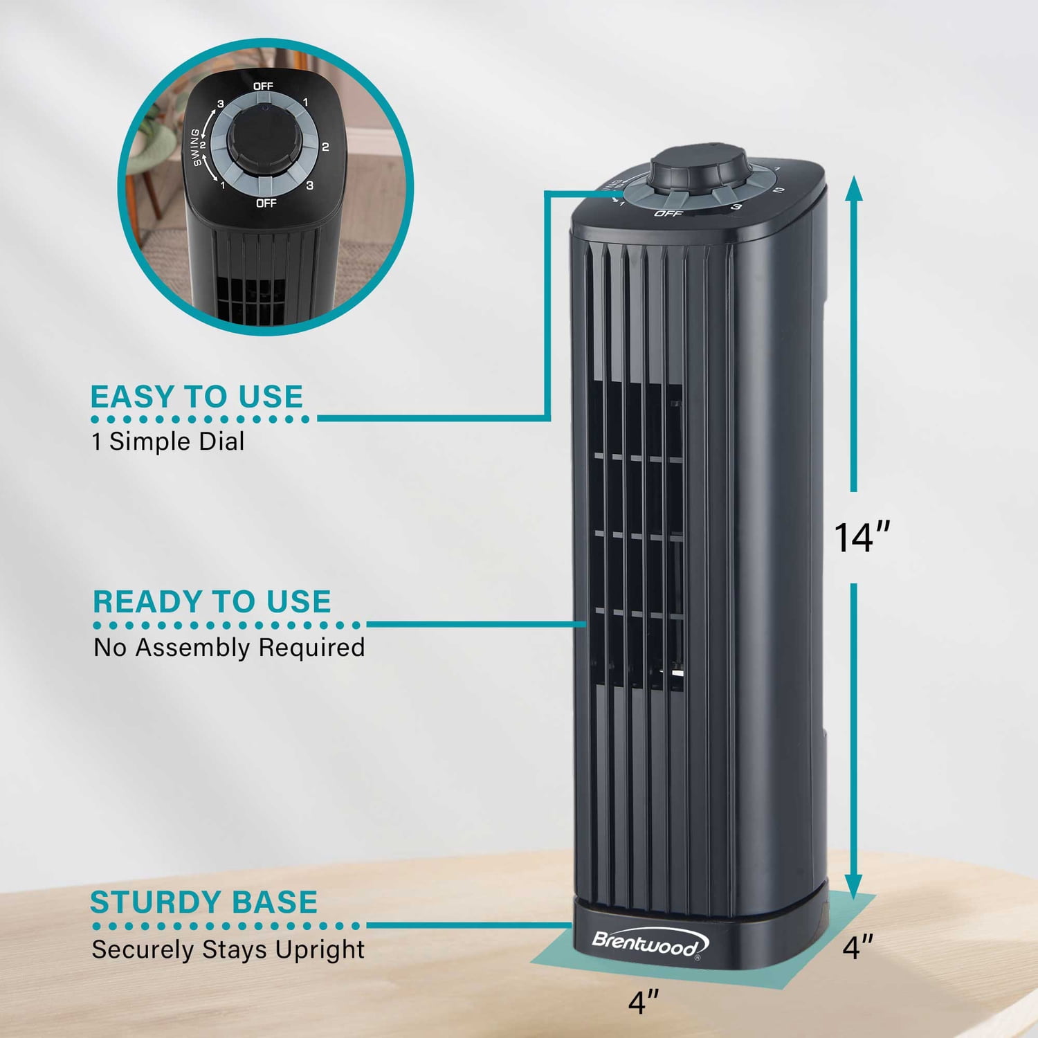Brentwood 14-In. 3-Speed Portable Oscillating Tower Fan, Black, F-14TBK