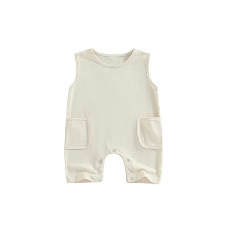 

ELF 0-2Y Baby Girls Boys Romper Solid Color Summer Sleeveless Round Neck Casual Party Street Short Jumpsuit