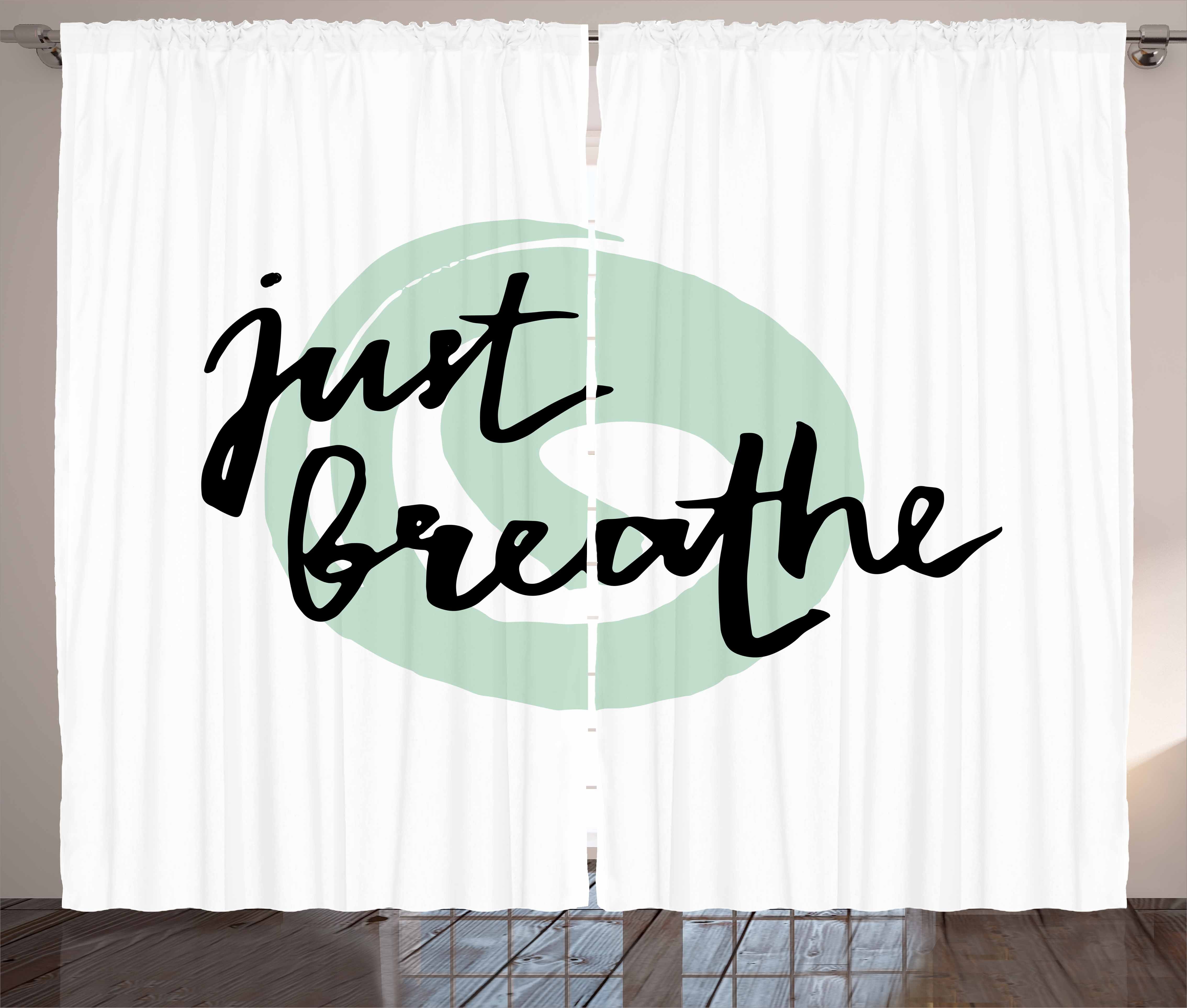 Just Breathe Curtains 2 Panels Set Inspirational Positive Saying With Modern Brush Calligraphy Art Window Drapes For Living Room Bedroom 108w X