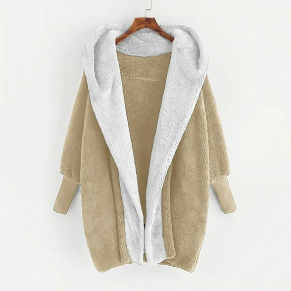 AOOCHASLIY Fall Clothes Women Hooded Sweatshirt Coat Winter Warm Plush Pockets Cotton Coat Outwear