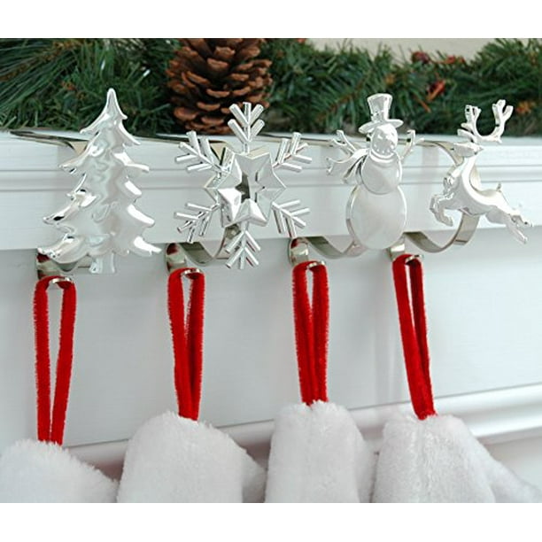 Haute Decor The Original Mantleclip Stocking Holder With Removable Holiday Icons Silver 4 Pack Assorted Icons Walmart Com Walmart Com