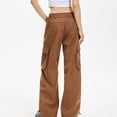 thumbnail image 5 of Cargo Pants Women with Deep Pockets, Pull Rope Adjustable Waist, Breathable Workout Trousers, Solid Color Full Length Casual Joggers, Outdoor Hiking Gifts for Women | CSEONE,Coffee L, 5 of 7