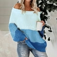 thumbnail image 2 of Clearance! Yajing Women's Pullover Sweaters Womens Oversized Sweater Color Block Off The Shoulder Pullover Knit Chunky Striped Tops L Blue, 2 of 4