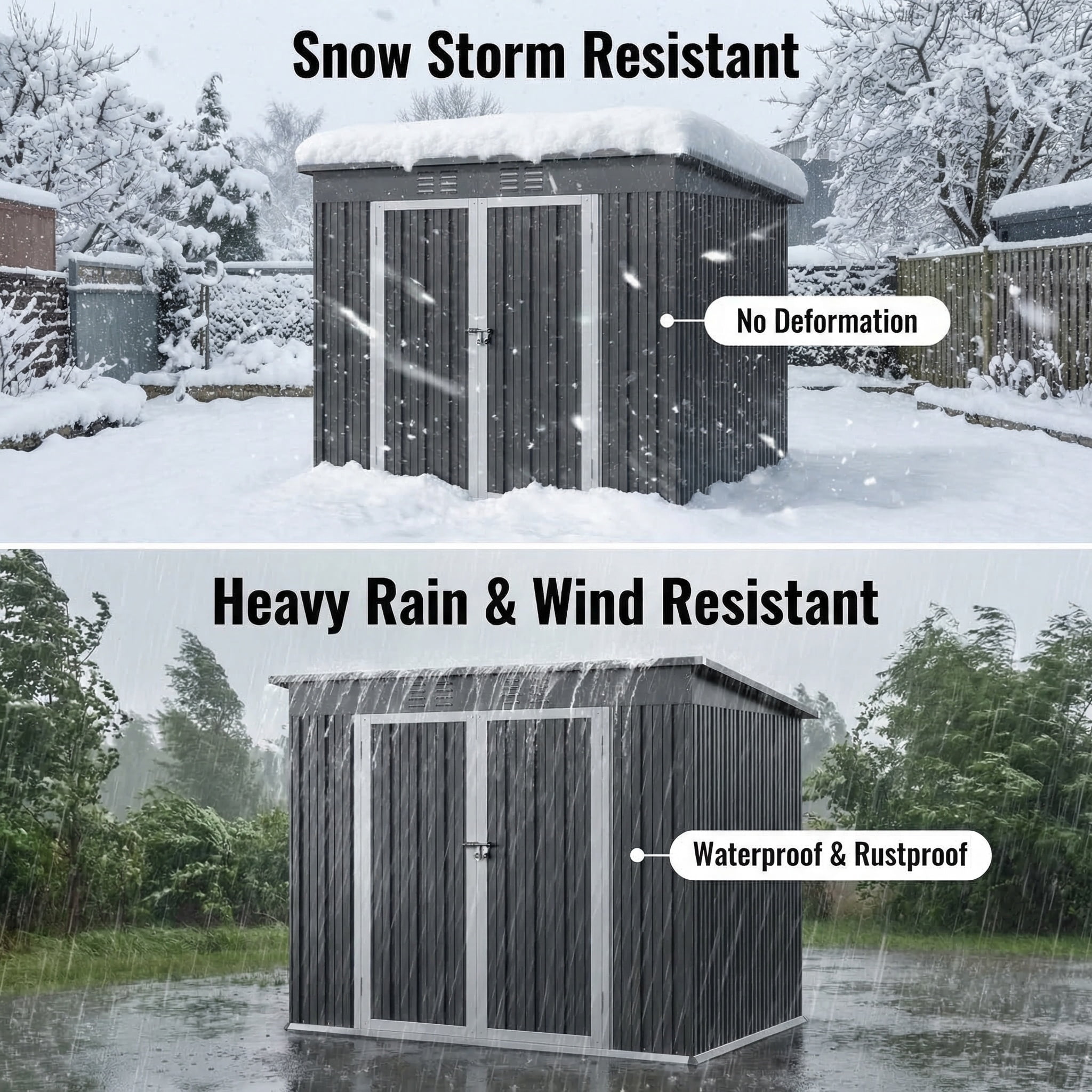 Storage Shed, Lofka 6x4 FT Outdoor Metal Shed, Lockable Double Doors Garden Tool Shed for Bike, Lawn Mower Storage, Waterproof Galvanized Steel, Grey
