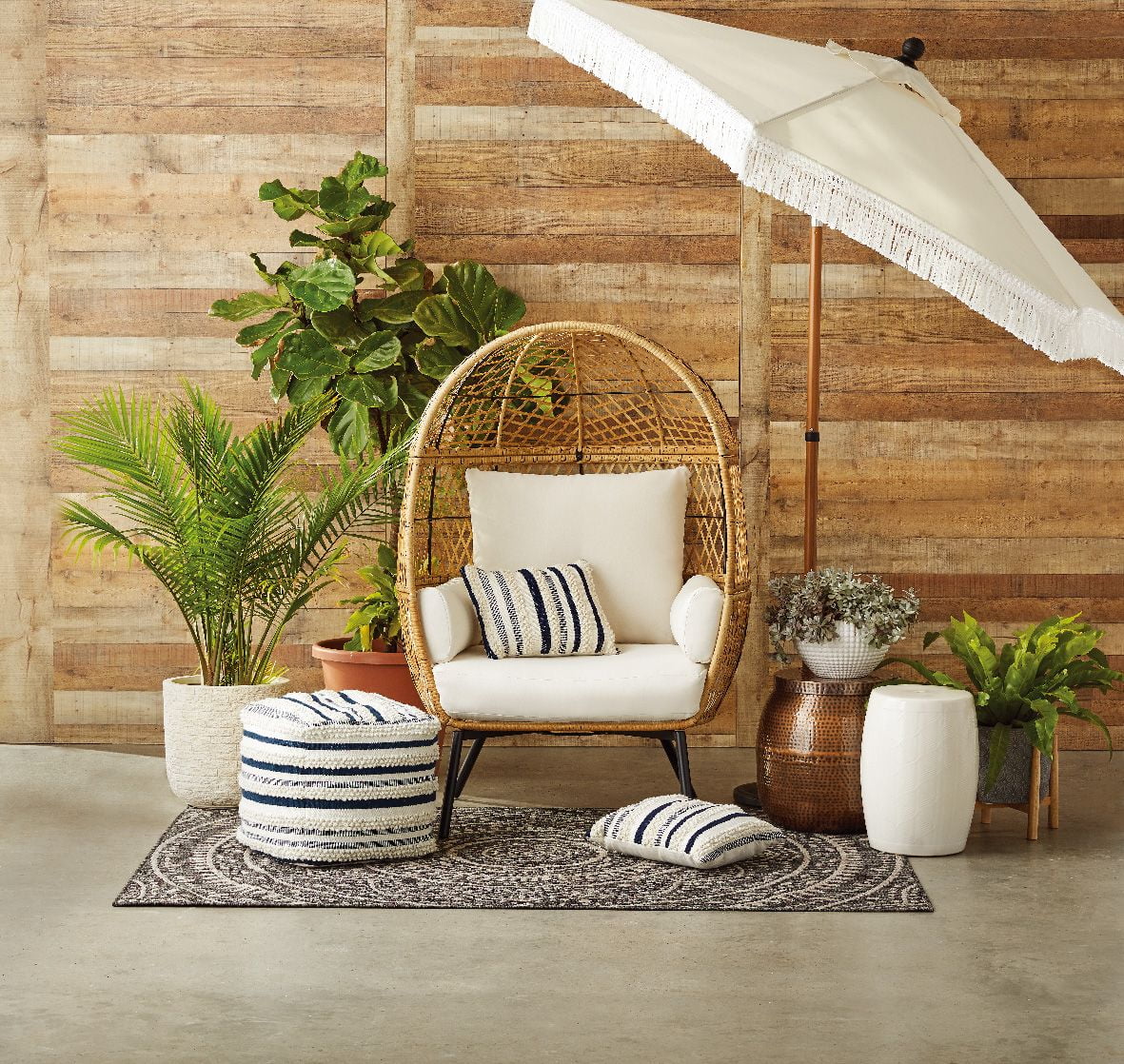 better homes and gardens ventura boho stationary wicker egg chair   walmart