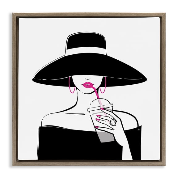 Stupell Industries Contemporary Glam Girl & Iced Coffee Brown Floating Frame Canvas Art, 25 x 25, by Martina Pavlova
