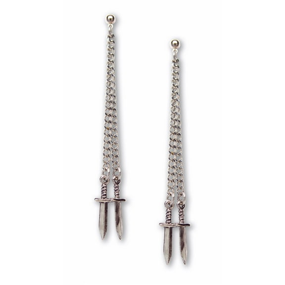 Gothic Daggers on Chains Dangle Earrings Silver Finish Pewter by Real Metal #983